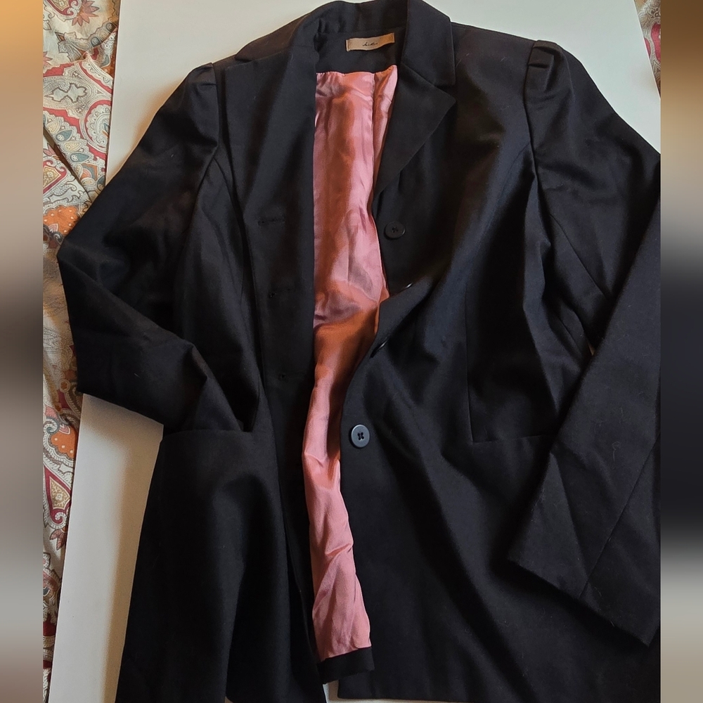 Ie Vintage Y2k Wool Blend Black Women's Suit Jacket Blazer With Pink Interior 6